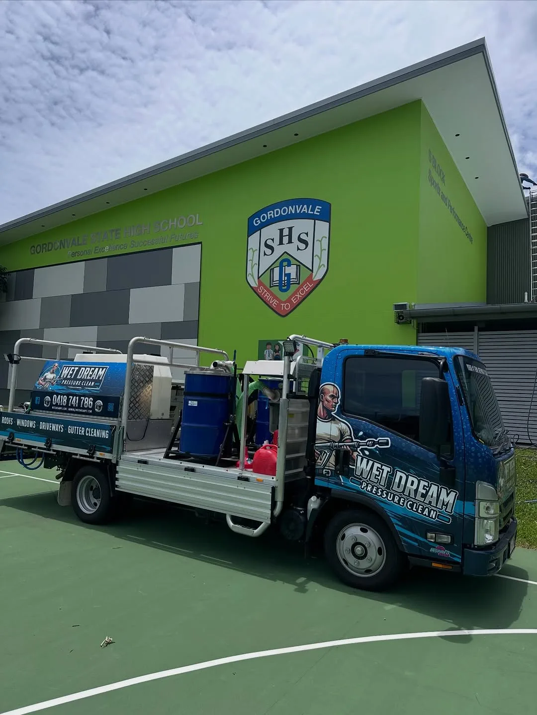 The Wet Dream Pressure Clean truck on a job at Gordonvale State High School